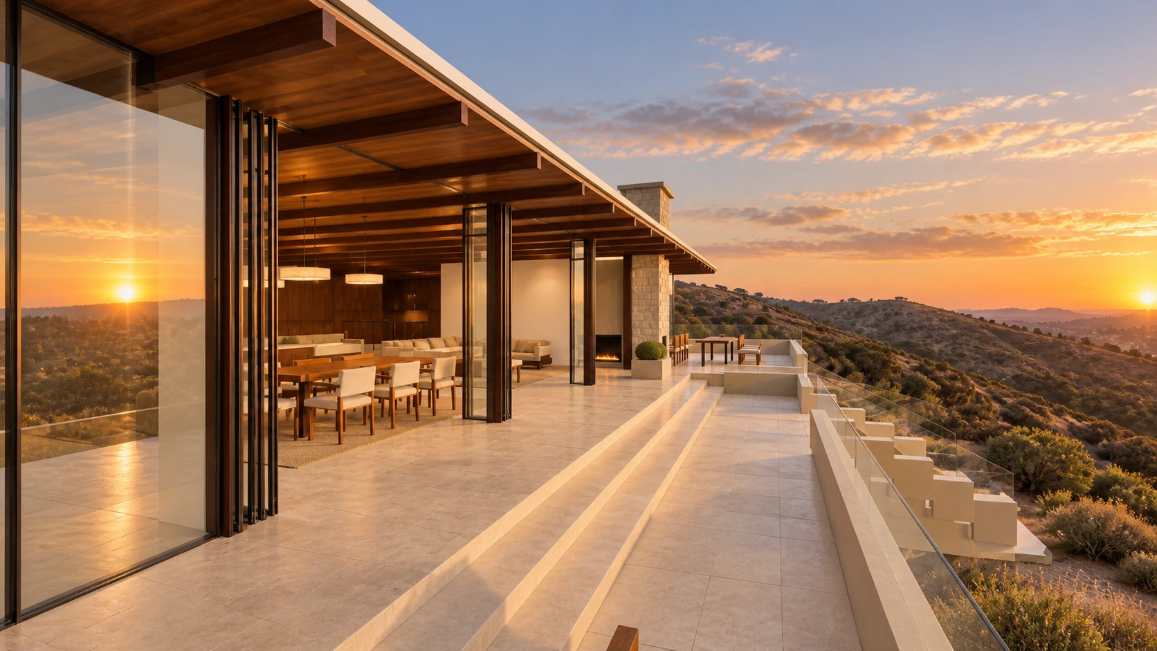 Illustrative sunset terrace on the Fallbrook ridge